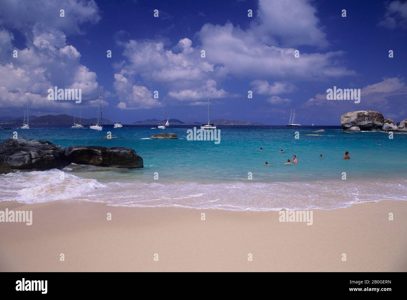 BRITISCHE JUNGFERNINSEL, VIRGIN GORDA, DIE BÄDER, FELSFORMATIONEN AUS GRANIT, WEISSER SANDSTRAND Stockfoto