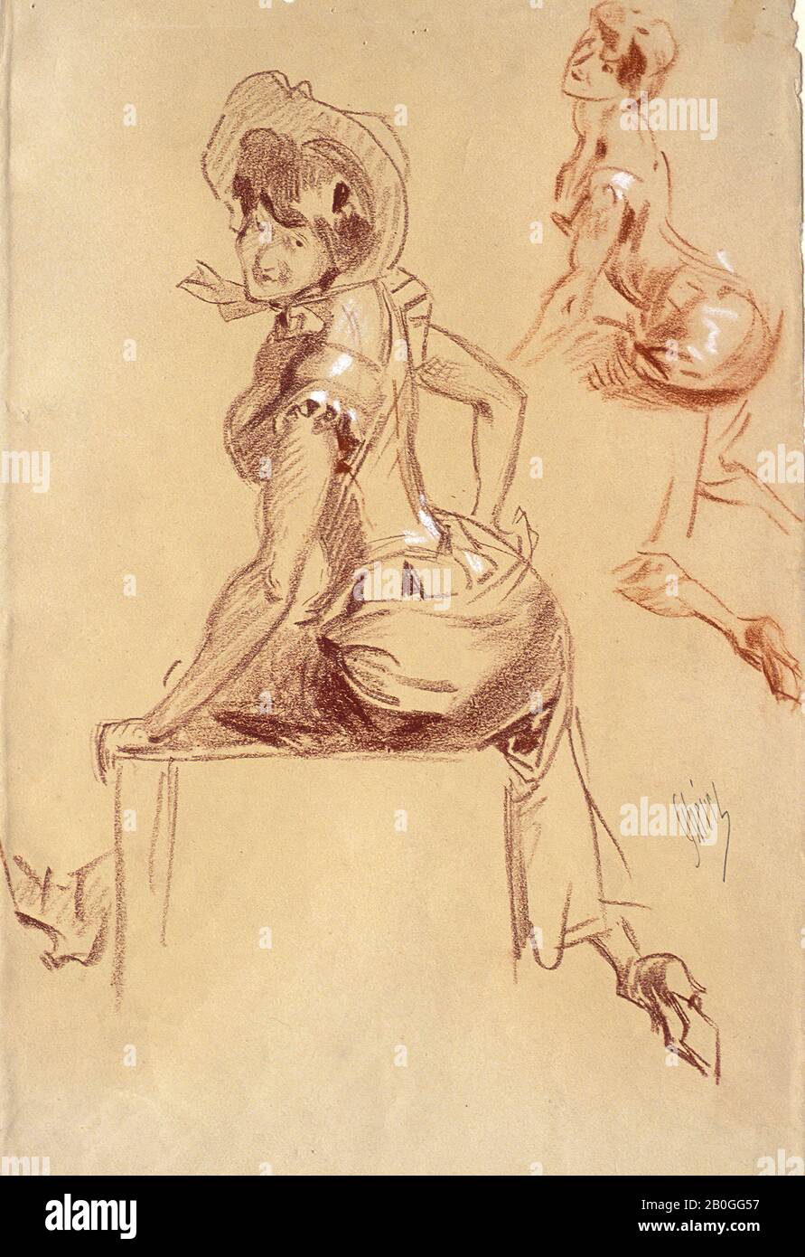 Jules Chéret, Französisch, 1836-1932, Zwei Studien der Sitzenden Frau Von hinten Gesehen, Mit Blick über Ihre Linke Schulter, c 1900, Rötlich-braune Kreide mit Weiß auf hellem Papier erhöht, Gesamt: 14 3/4 x 9 9/16 Zoll. (37,5 x 24,3 cm Stockfoto
