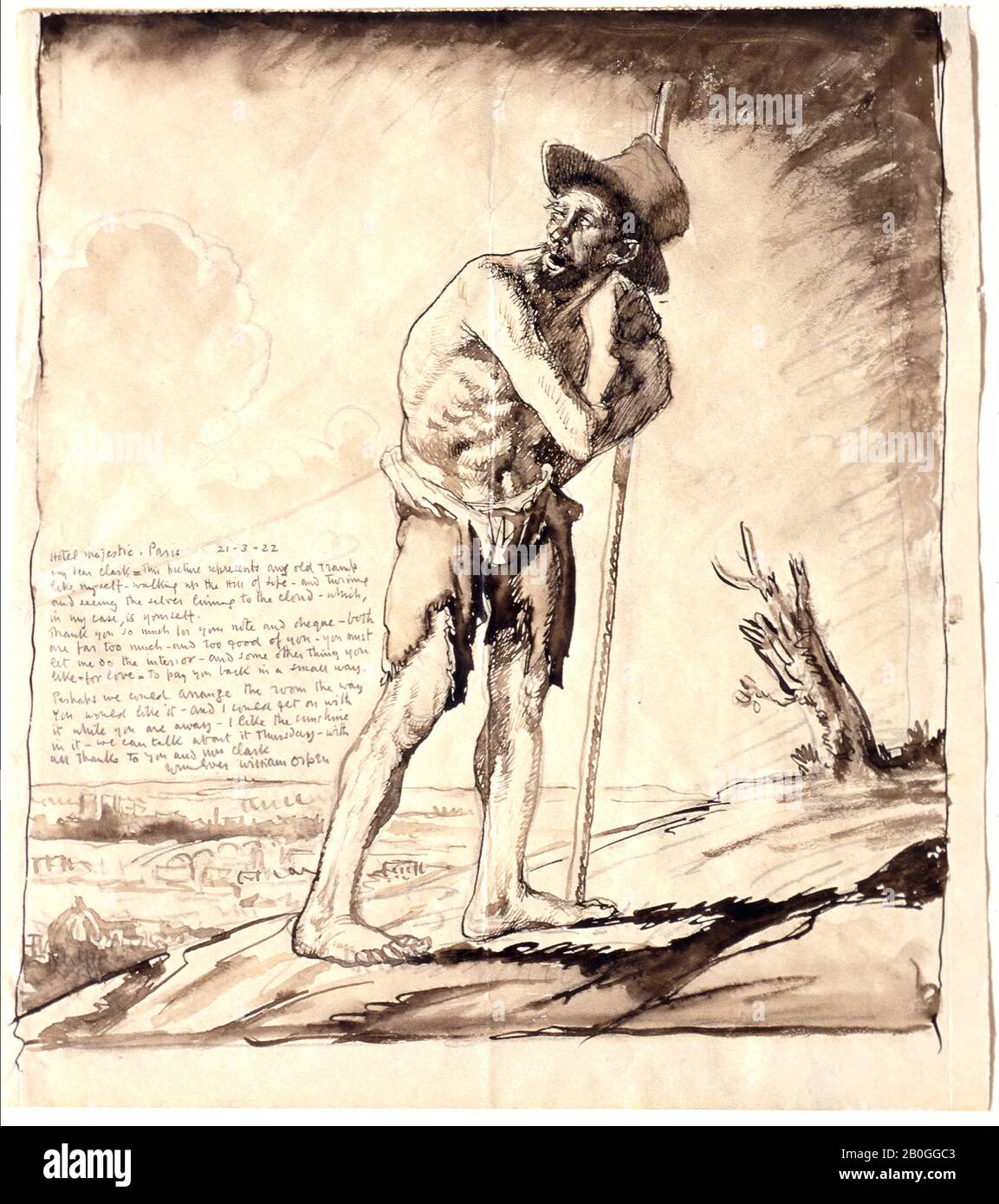 Sir William Orpen, irisch, 1878-1931, Ein Alter Tramp, 1922, Pen und braune Tinte und brauner Bleistift auf Papier, Insgesamt: 10 3/16 x 9 Zoll. (25,9 x 22,9 cm Stockfoto