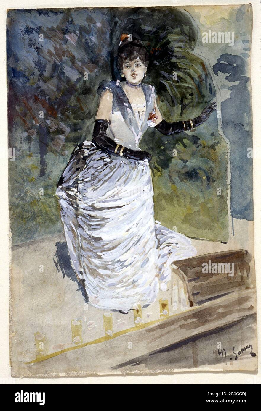 Henry Somm, Französisch, 1844-1907, Yvette Guilbert Singing, 304-1907, Gouache auf dem Papier, Gesamt: 8 1/4 x 5 1/2 Zoll. (20,9 x 14 cm Stockfoto