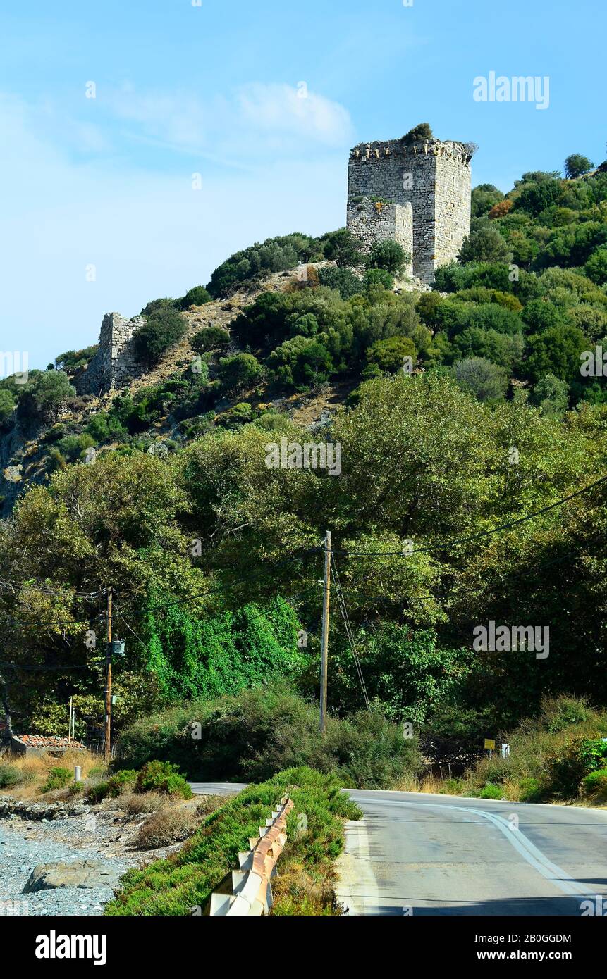 Griechenland, Samothrace, alter Wachturm Gattelusi Stockfoto