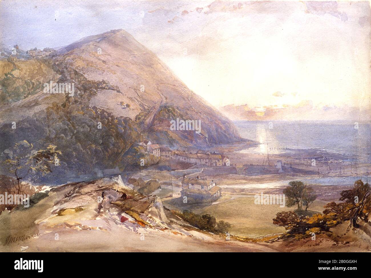 Möglicherweise James Baker Pyne, Englisch, 1800-1870, Lynton und Lynmouth, North Devonshire, Mitte des 19. Jahrhunderts, Aquarell und Körperfarbe auf Wove-Papier, Gesamt: 8 3/4 x 12 13 / 16 Zoll. (22,3 x 32,5 cm Stockfoto