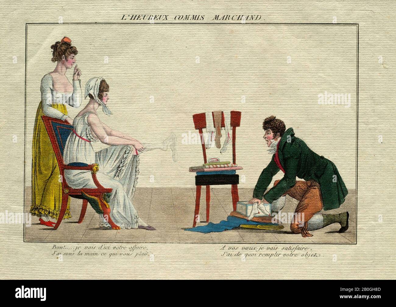 Unbekannt, L'Heureux commis marchand, 1700-1899, Handfarbige Radierung auf Papier, Gesamt: 5 11/16 x 8 3/4 Zoll. (14,5 x 22,2 cm Stockfoto