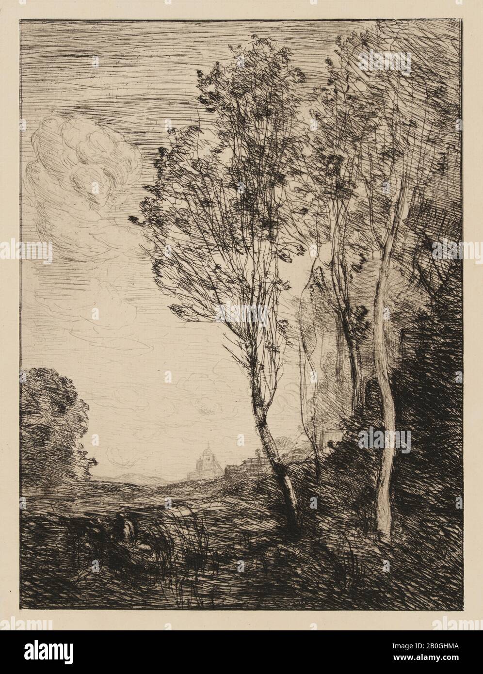 Jean-Baptiste-Camille Corot, Französisch, 1796-1875, Souvenir d'Italie, 1863, Radierung auf Papier, Bild: 11 9/16 x 8 11/16 in. (29,3 x 22 cm Stockfoto