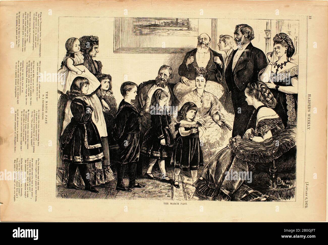 D. M., amerikanisch, 1800-1899, Die Märzvergangenheit, 1872, Holzgravur auf Papier, Bild: 8 7/8 x 11 11/16 Zoll. (22,5 x 29,7 cm Stockfoto