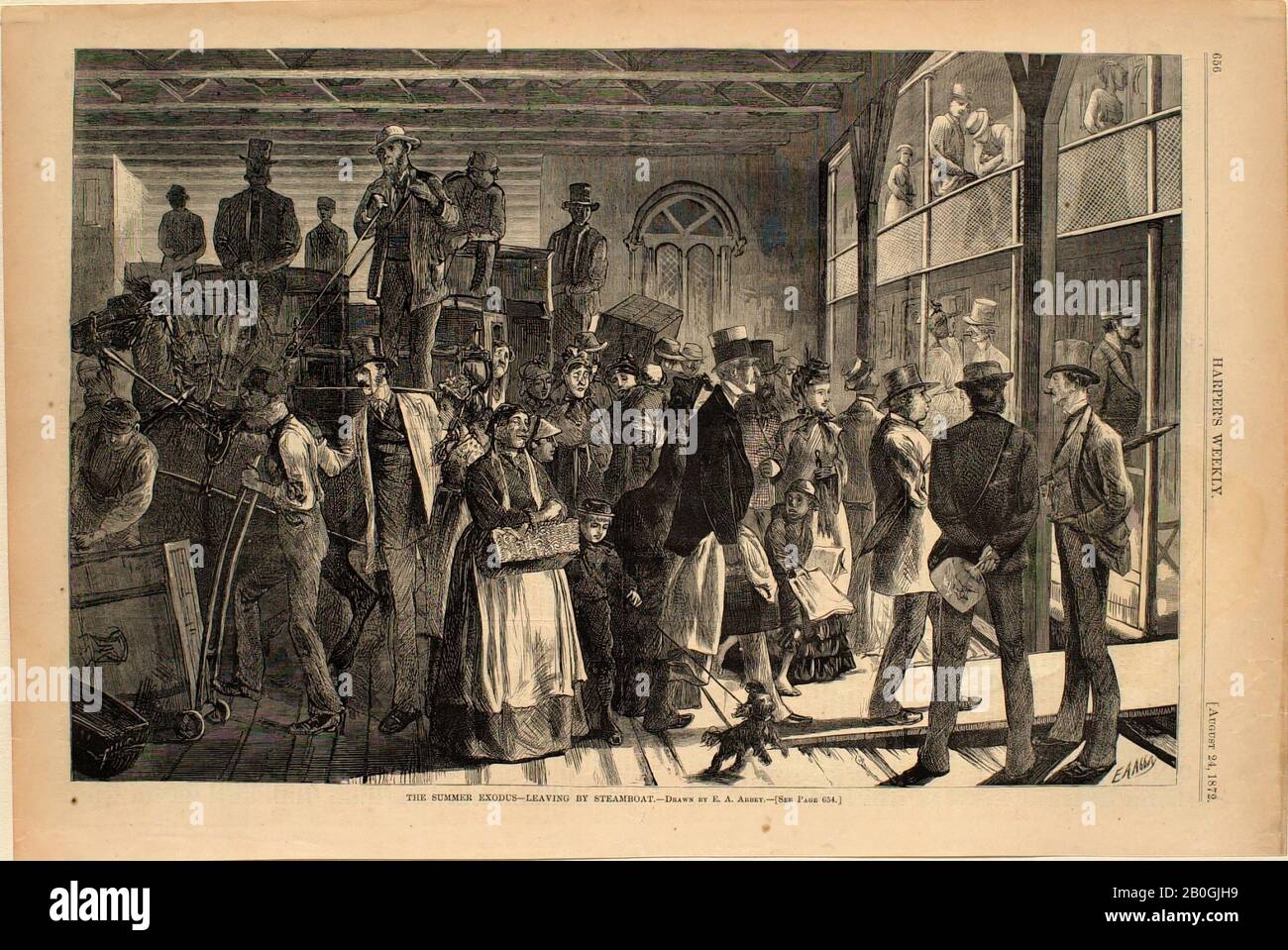 Edwin Austin Abbey, amerikanisch, 2002-1911, The Summer Exodus-Leaving by Steamboat, 1872, Wood Gravur on paper, Bild: 9 1/8 x 13 7/8 in. (23,2 x 35,2 cm Stockfoto