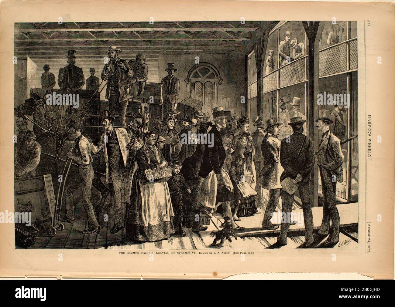 Edwin Austin Abbey, amerikanisch, 2002-1911, The Summer Exodus-Leaving by Steamboat, 1872, Wood Gravur on paper, Bild: 9 1/8 x 13 7/8 in. (23,2 x 35,2 cm Stockfoto