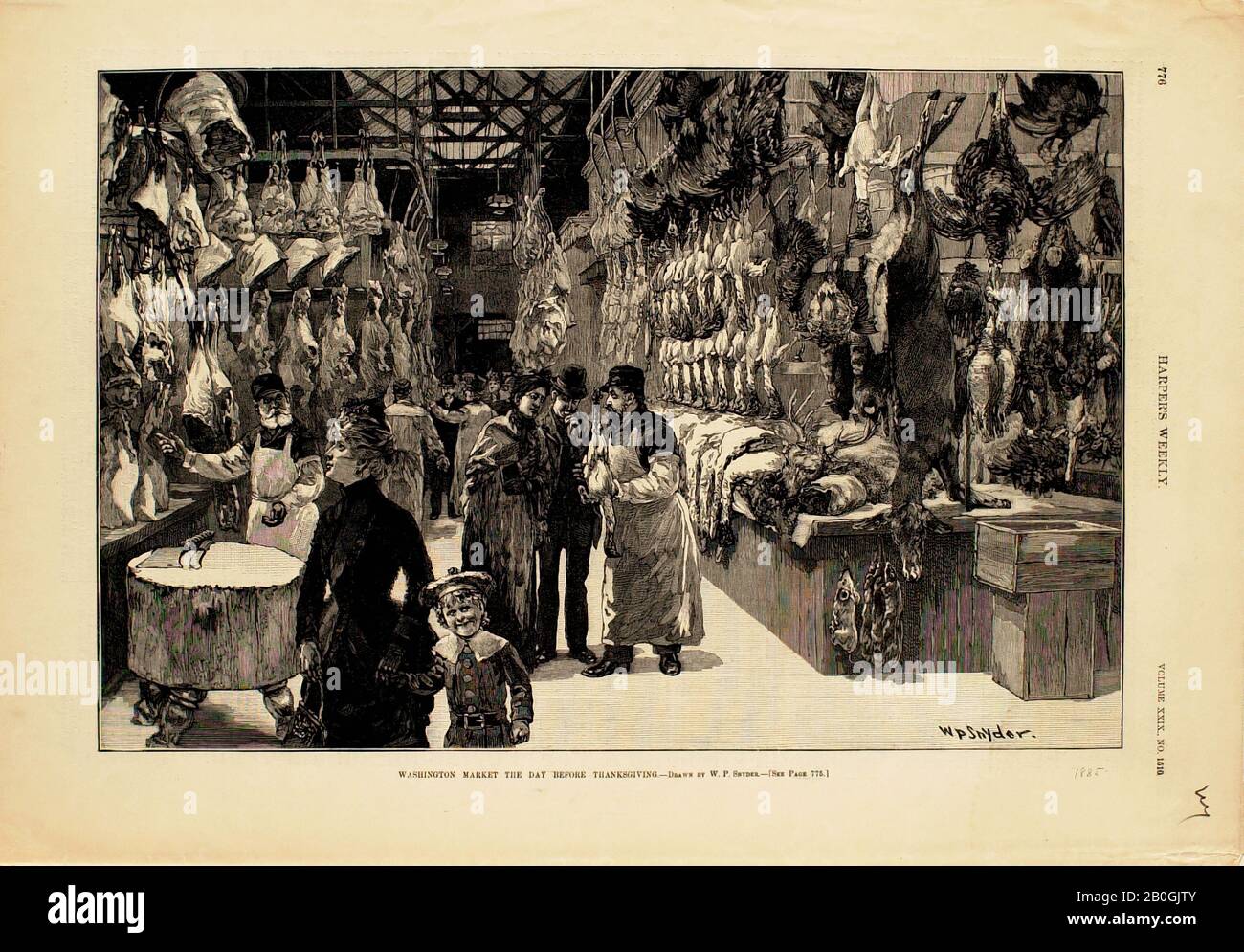 W. P. Snyder, Amerikaner, 19. Jahrhundert, Washington Market am Tag vor Thanksgiving, 1885, Wood Gravur auf Papier, Bild: 9 x 13 1/2 Zoll. (22,8 x 34,3 cm Stockfoto