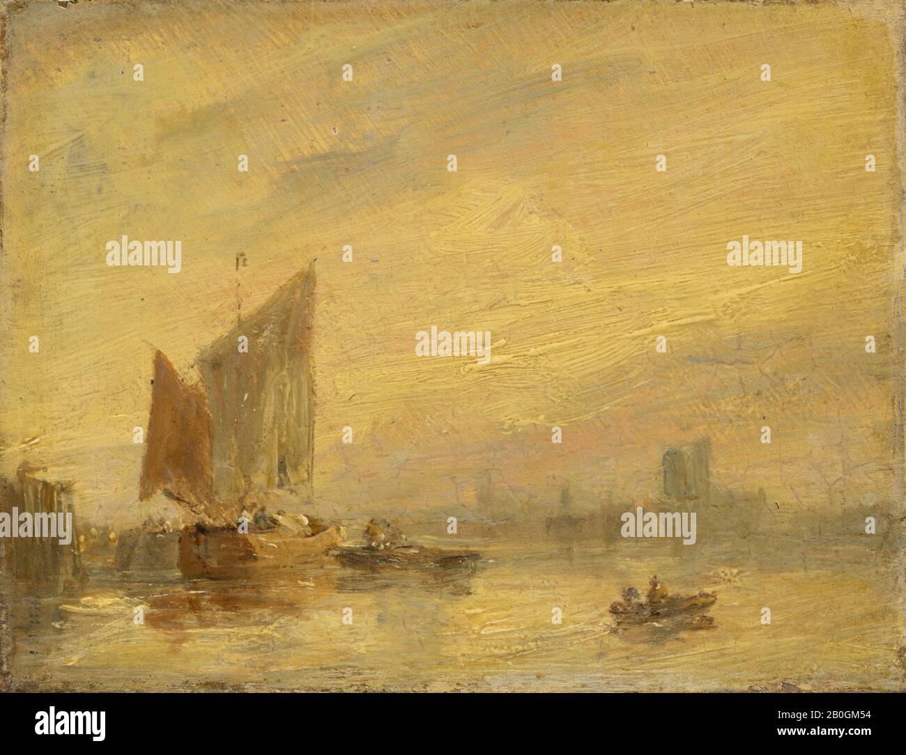 Künstler unbekannt, River-Szene, Rouen, 19. Jahrhundert, Öl auf Platte, 3 9/16 x 4 5/8 Zoll. (9 x 11,7 cm Stockfoto