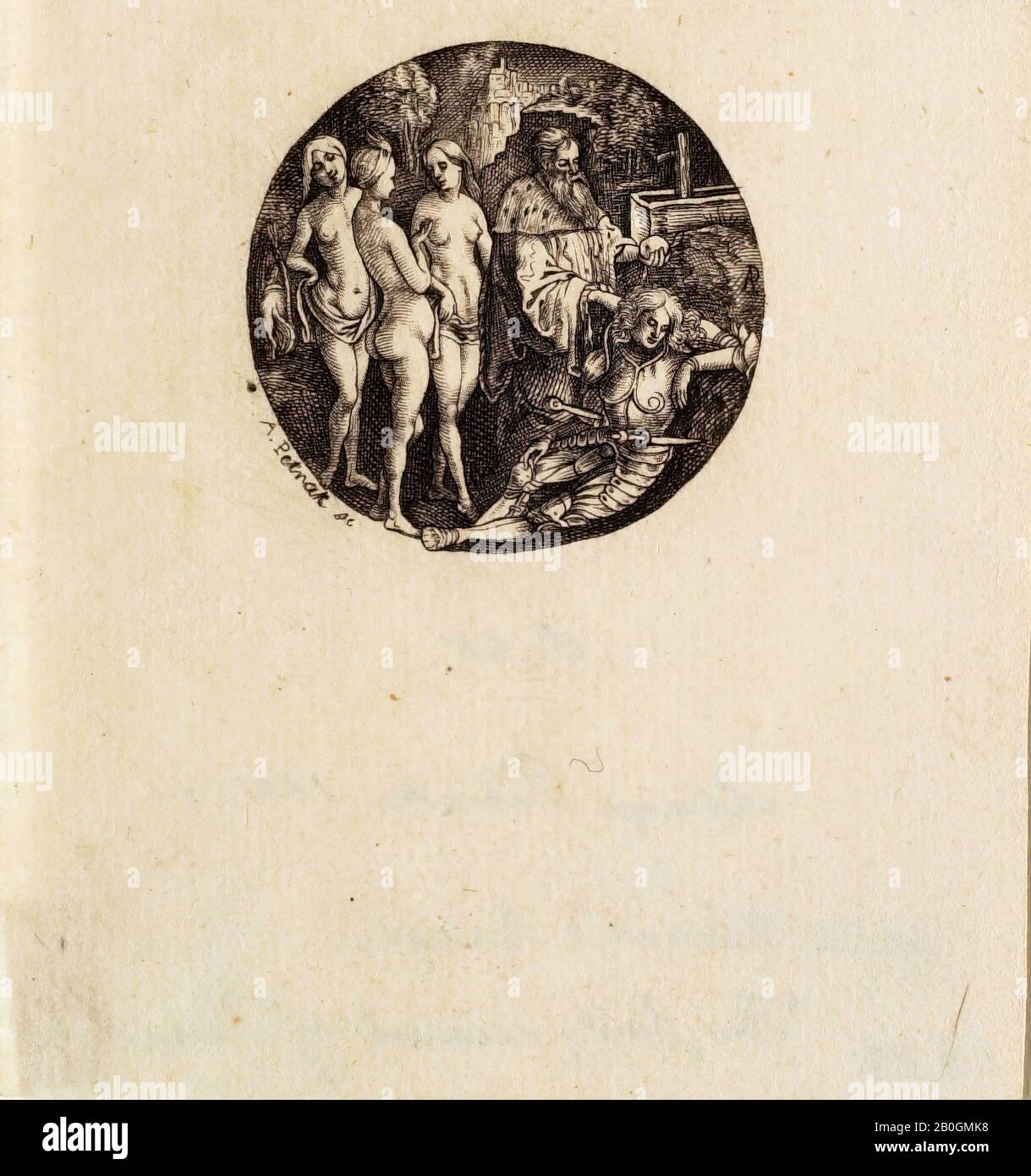 Alois Petrak, Bohemian, 11-88, Nach Albrecht Dürer, (Deutsch 1471-1528), Urteil von Paris, 1788-276, Gravur auf Papier, Bild: 1 3/8 Zoll. (3,5 cm Stockfoto