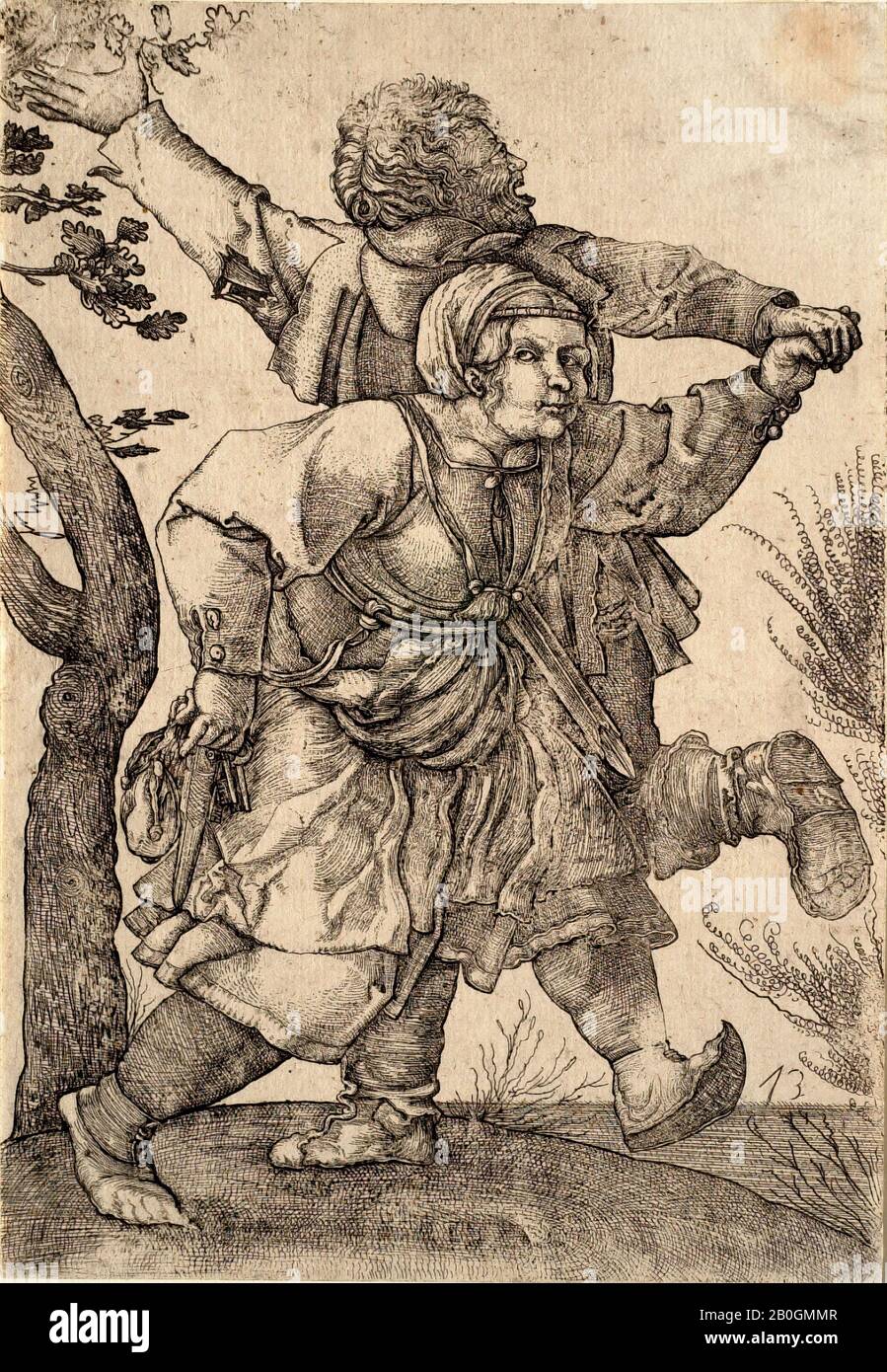 Hieronymus Hopfer, Deutsch, aktiv c 1520-1530, Nach Albrecht Dürer, (deutsch 1471-1528), Bauernpaar Dancing, 1520-1550, Radierung auf verlegtem Papier, Bild: 8 7/8 x 6 3/16 Zoll. (22,6 x 15,7 cm Stockfoto