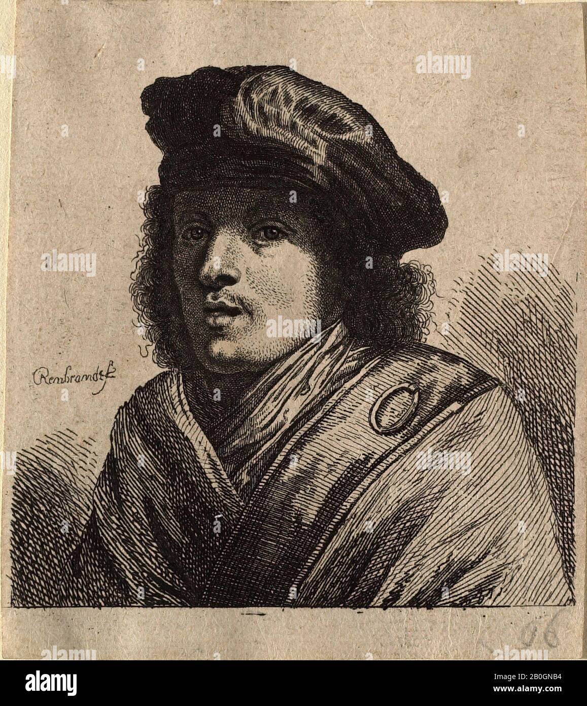 Verwandt mit Renesse oder Barend Fabritius, Junger Mann in einem weichen Filzhut, 1762, Radierung auf Papier, Bild: 3 1/8 x 2 15/16 Zoll. (8 x 7,5 cm Stockfoto