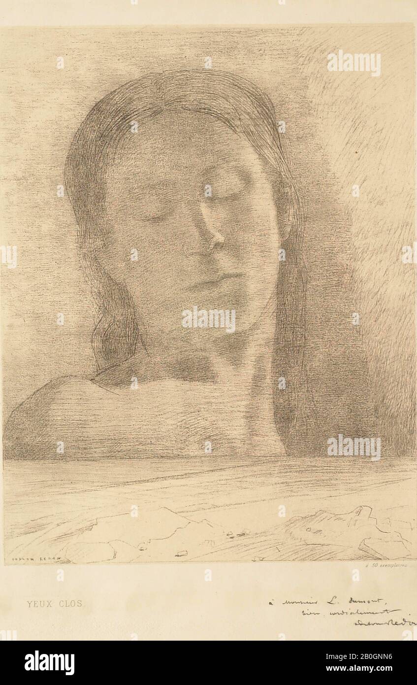 Odilon Redon, Französisch, 1698-10, Geschlossene Augen, 1890, Lithographisch auf Papier, Bild: 12 3/8 x 9 1/2 Zoll. (31,4 x 24,2 cm Stockfoto