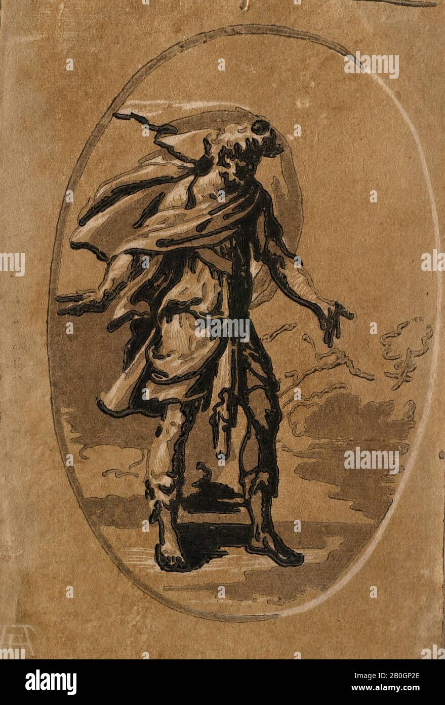 Andrea Andreani, Italiener, 1558-1629, Der Überraschte Mann, 1584-1610, Chiaroscuro Holzschnitt auf Papier, Gesamt: 10 9/16 x 7 Zoll. (26,8 x 17,8 cm Stockfoto