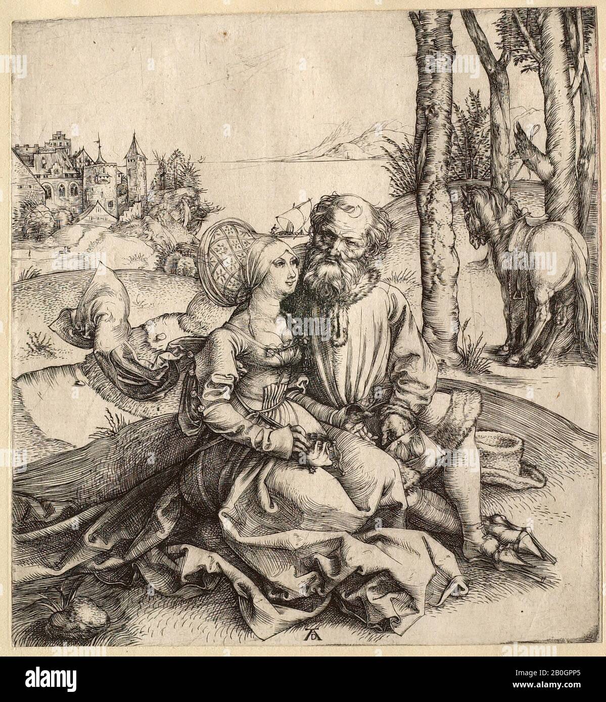 Albrecht Dürer, deutsch, 1471-1528, Das Ill-Assortierte Paar, c 1495, Gravur auf Papier, Blatt: 5 7/8 x 5 7/16 Zoll (15 x 13,8 cm Stockfoto