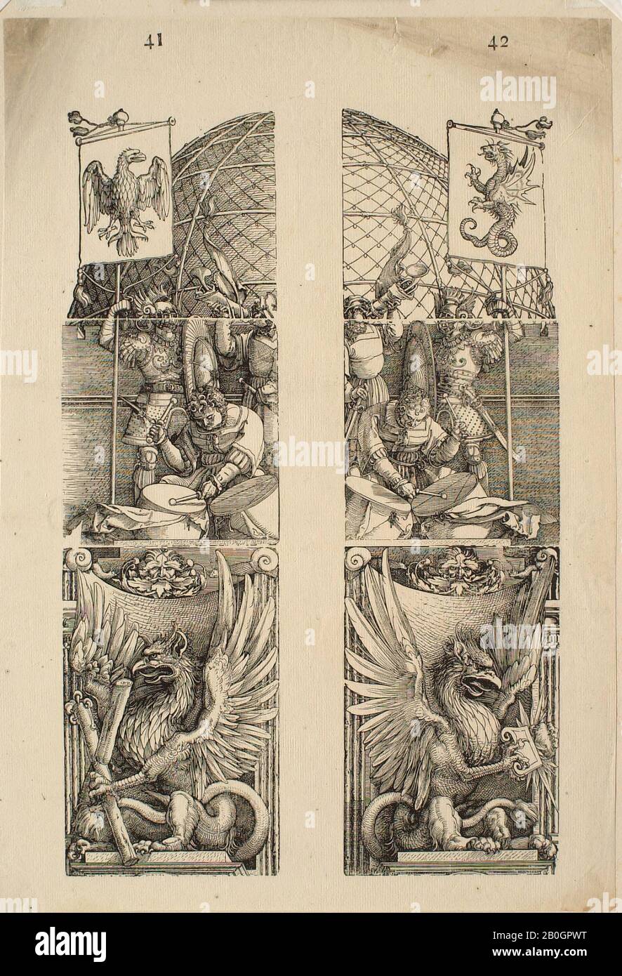 Albrecht Dürer, deutsch 1471-1528, Triumphbogen von Maximilian I.: Detail 41 & 42, 1515-1517, Holzschnitt auf Papier, Rand: 24 7/16 x 19 3/8 Zoll. (62,1 x 49,2 cm Stockfoto