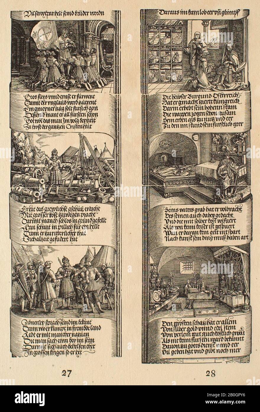 Albrecht Dürer, deutsch 1471-1528, Triumphbogen von Maximilian I.: Detail 27 & 28, 1515-1517, Holzschnitt auf Papier, Rand: 24 1/4 x 17 1/2 Zoll. (61,6 x 44,5 cm Stockfoto