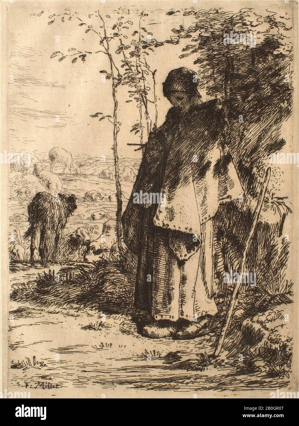 Jean-François Millet, Französisch, 18-1875, La grande bergère, 1862, Radierung auf Papier, Platte: 12 5/8 x 9 7/16 Zoll. (32 x 24 cm Stockfoto