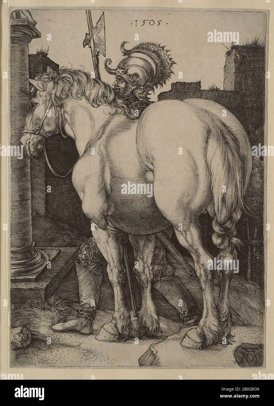 Albrecht Dürer, deutsch 1471-1528, Das Große Pferd, 1505, Gravur auf Papier, Bild: 6 1/2 x 4 5/8 Zoll. (16,5 x 11,8 cm Stockfoto