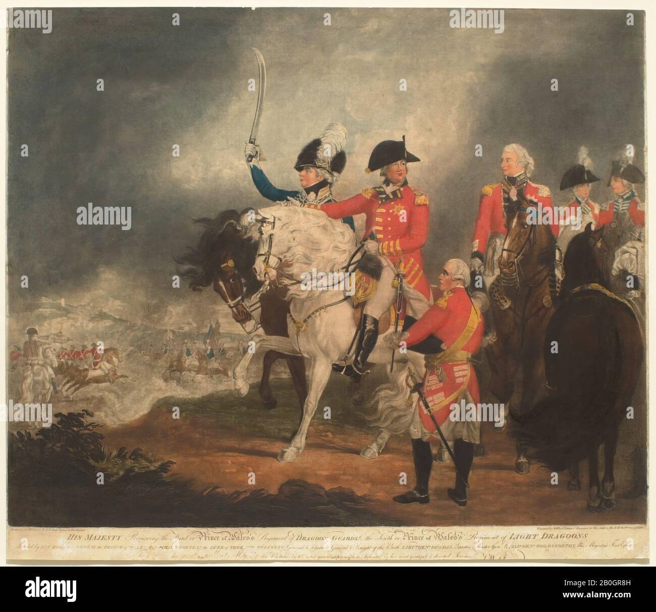 James Ward, Englisch, 1762-1859, Nach William Beechey, (Britisch, 57-329), König Georg III., Der Das Prince of Wales' Regiment, 1800, Auf Papier Gravur, Gesamt: 22 1/4 x 25 7/8 Zoll (56,5 x 65,7 cm Stockfoto