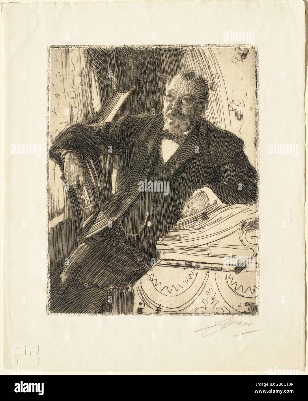 Anders Leonards Zorn, Schwedisch, 1860-1920, Grover Cleveland, 1899, Radierung auf Papier, Blatt: 11 7/8 x 9 11/16 Zoll. (30,2 x 24,6 cm Stockfoto