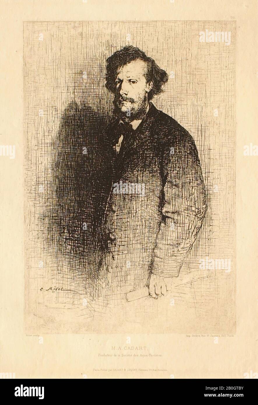 Théodule Ribot, Französisch, 1823-1891, Alfred Cadart (1828-1875), Radierung auf verlegtem Papier, Bild: 10 5/16 x 7 Zoll. (26,2 x 17,8 cm Stockfoto