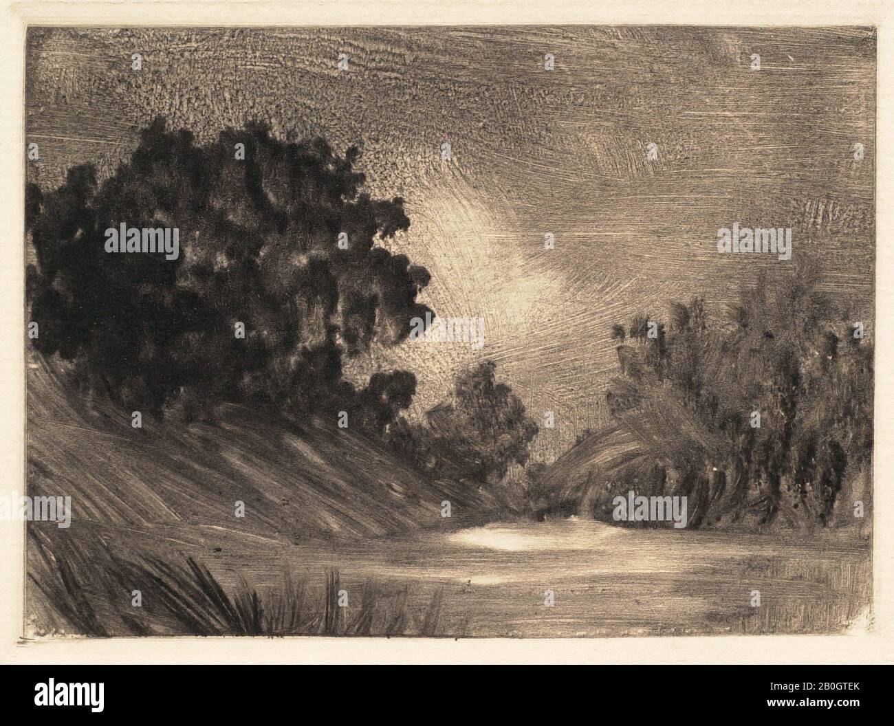 William Fowler Hopson, amerikanisch, 1849-1935, Landschaft mit einem Teich, c 1903-1904/05, Monotyp auf Wove Papier, Bild: 3 11/16 x 5 1/8 Zoll (9,3 x 13 cm Stockfoto