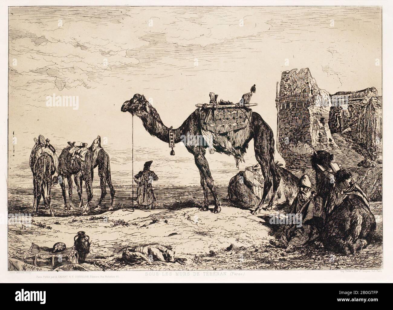 Jules-Joseph-Augustin Laurens, Französisch, 18-1901, Unter den Wänden von Teheran (Persien), von 1863, Radierung auf Papier, Bild: 8 3/4 x 12 7/16 Zoll. (22,2 x 31,6 cm Stockfoto