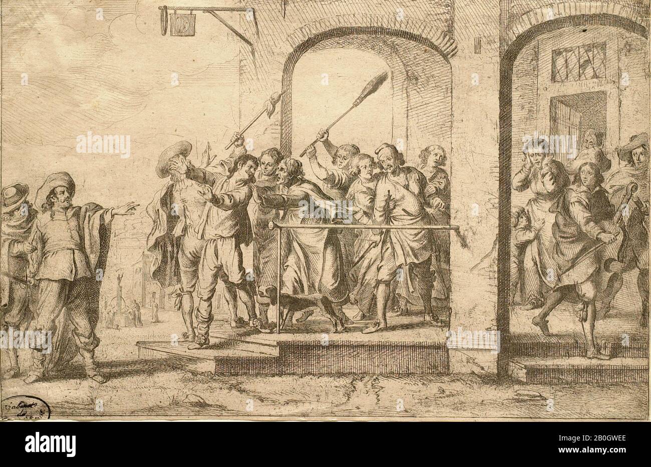 Jan Baptiste de Wael II., flämisch, 1639-nach 1669, Cornelis de Wael, (flämisch, 1592-1667), Der aus der Tavern Vertriebene Sohn, 1658, Radierung auf Papier, Platte: 7 7/8 x 11 15/16 Zoll (20 x 30,3 cm Stockfoto