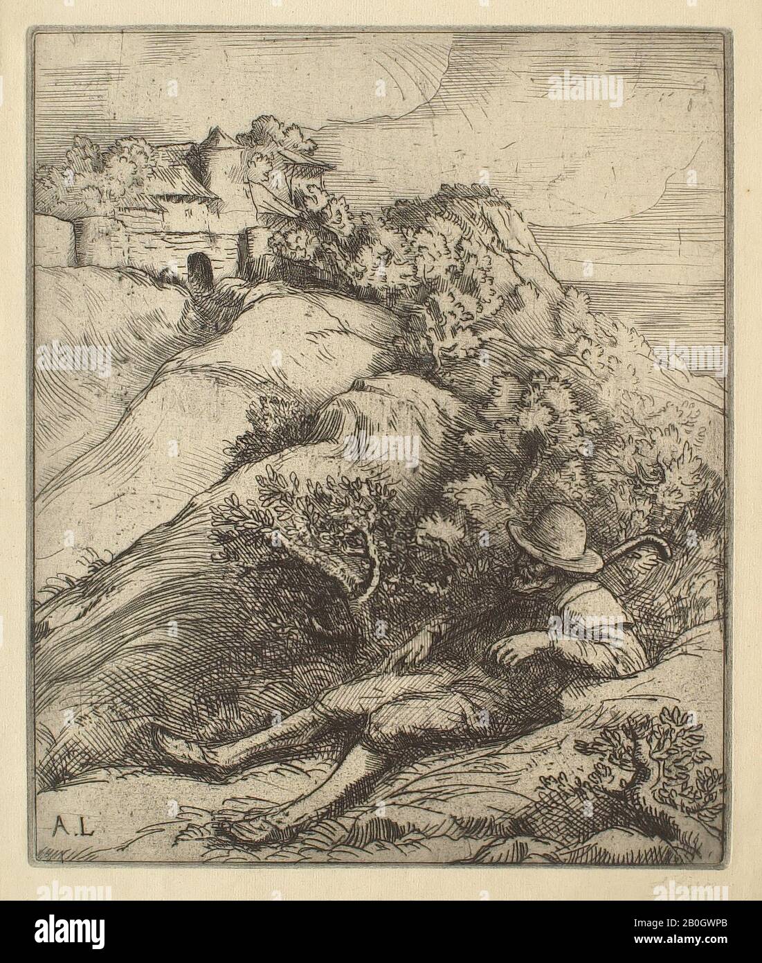 Alphonse Legros, Französisch, 187-1911, Shepherd Rast, ca. 1875, Radierung und Trockenpunkt auf elfenbeinfarbenem Papier, Bild: 16 3/4 x 14 1/8 Zoll (42,5 x 35,9 cm Stockfoto