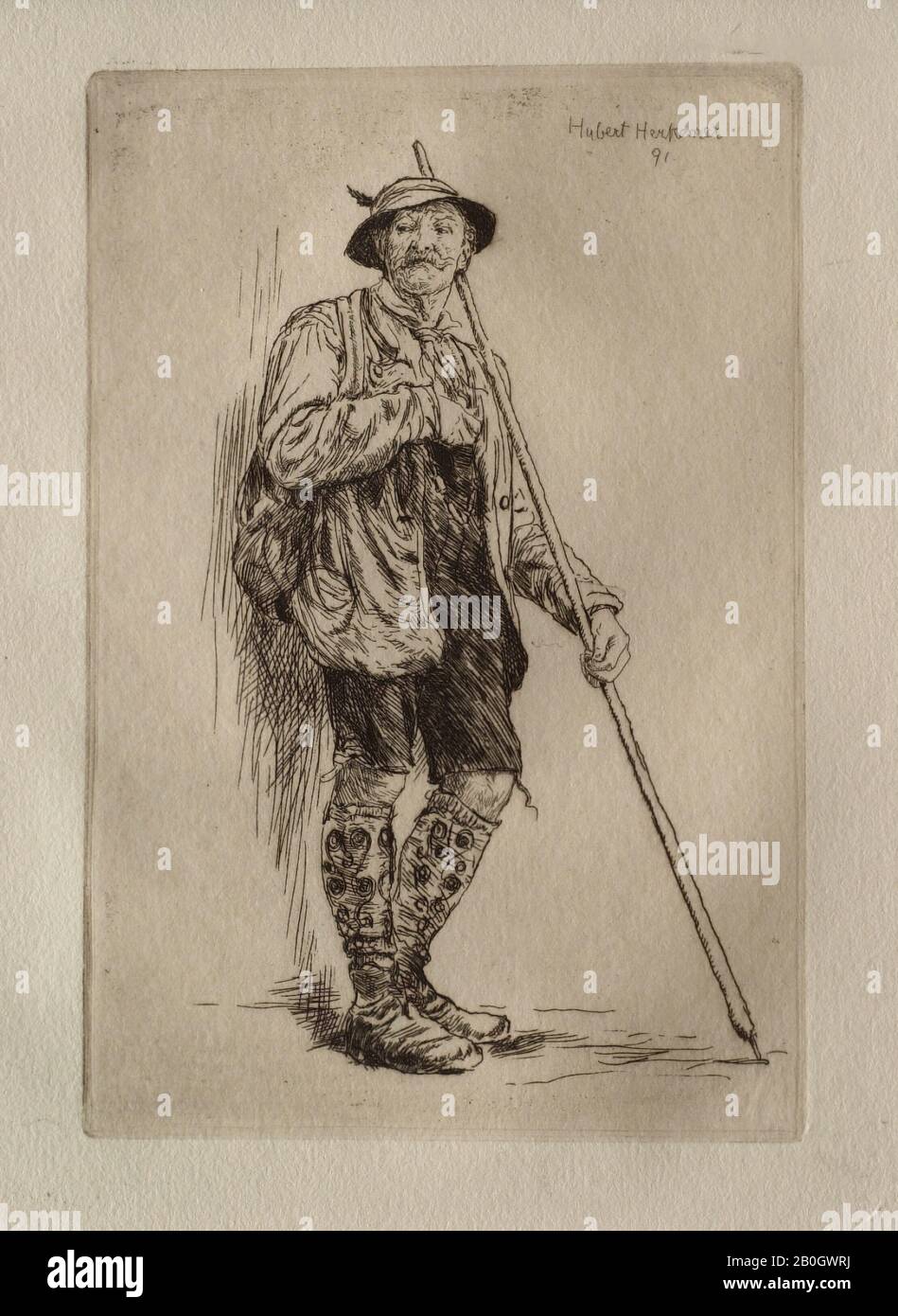 Hubert von Herkomer, Englisch, 1849-1914, Bayerischer Bauer, 1891, Radierung auf verlegtem Papier, Bild: 5 7/8 x 3 15/16 Zoll. (15 x 10 cm Stockfoto