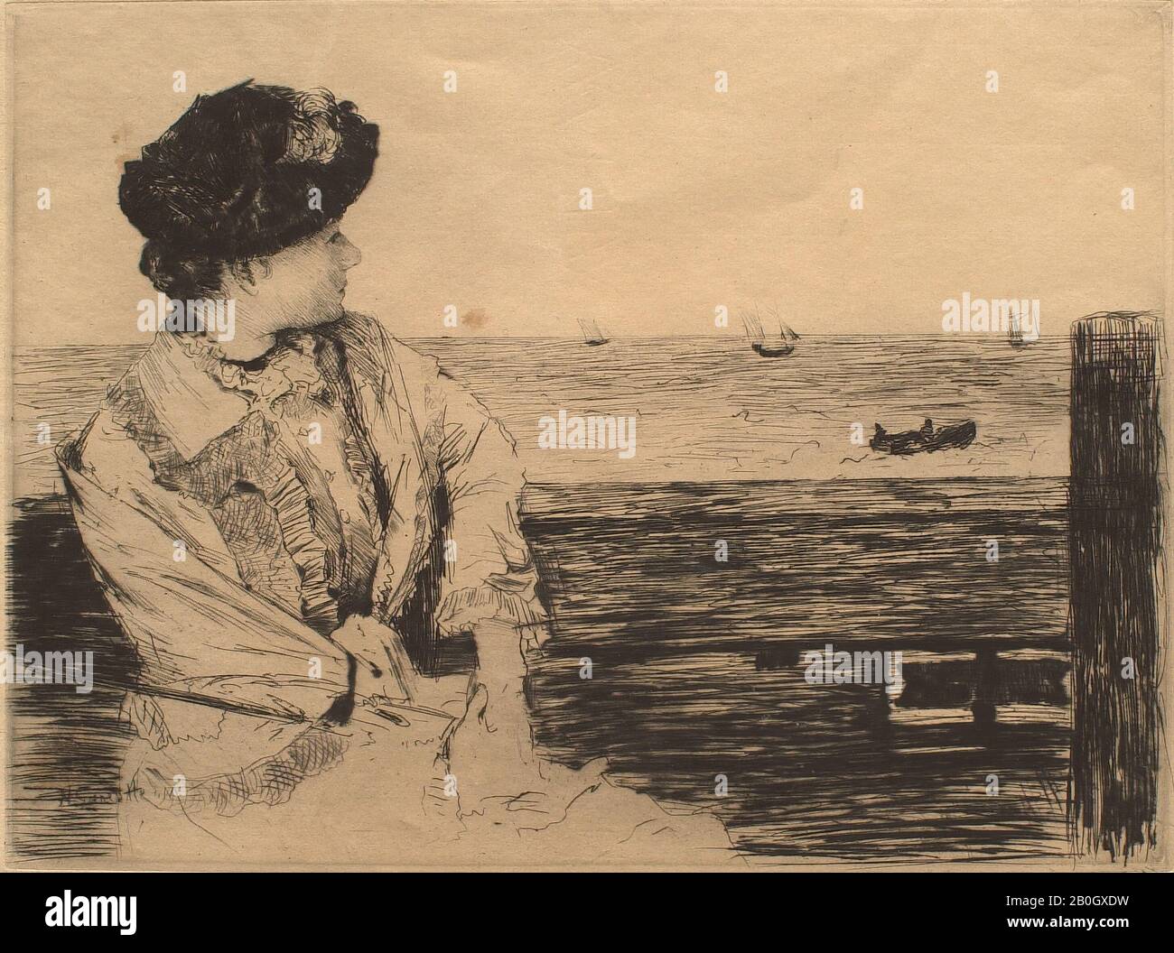 Norbert Goeneutte, Französisch, 34-1894, Frau am Meer, 1864-1894, Drypoint und Radierung auf verlegtem Papier, Platte: 18 9/16 x 12 7/16 Zoll. (47,1 x 31,6 cm Stockfoto