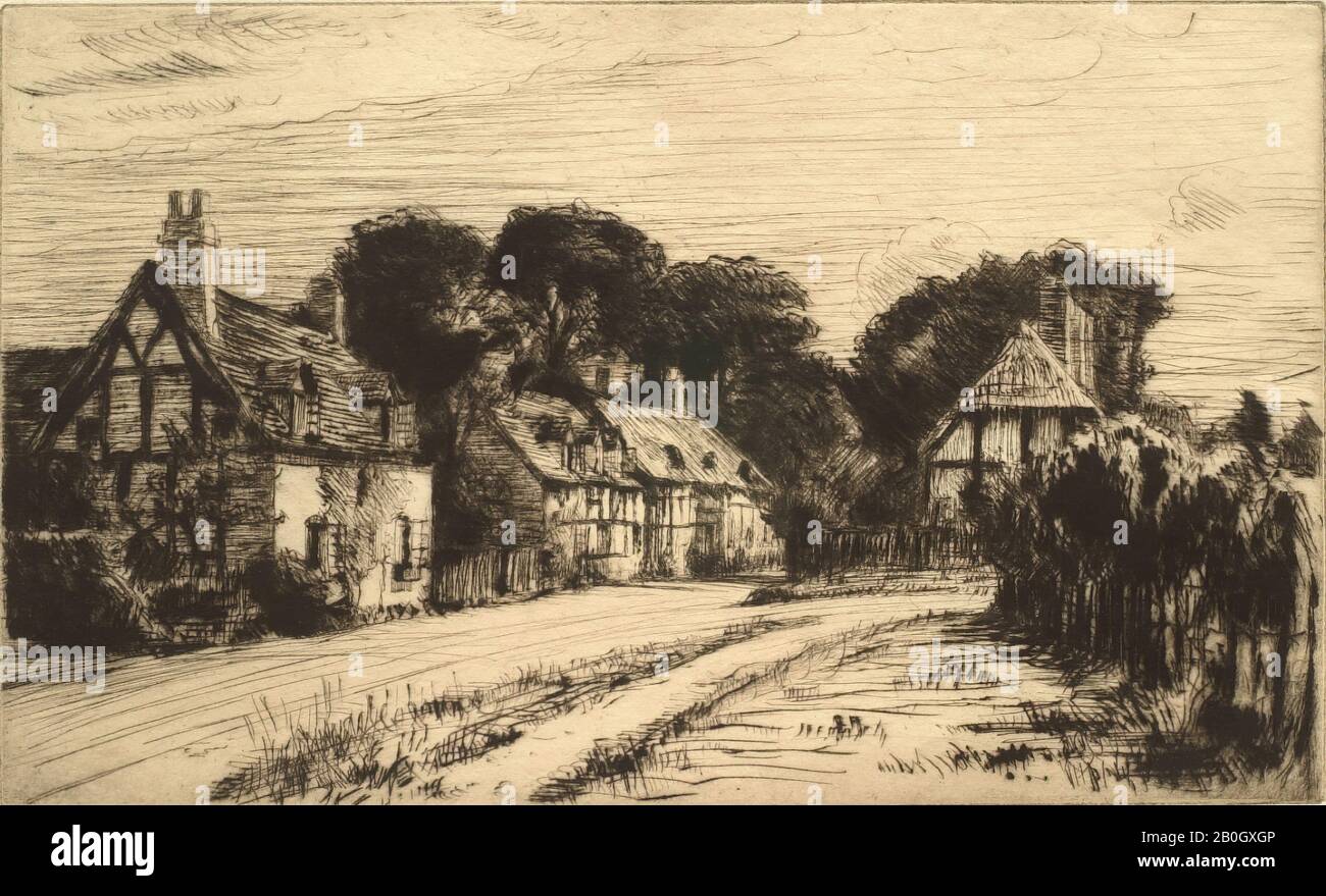 Arthur Paine Garratt, britischer, aktiver 1899-1908, Village Street, c 1910, Ätzung auf Taupapier, Bild: 5 1/2 x 8 15/16 Zoll (13,9 x 22,7 cm Stockfoto