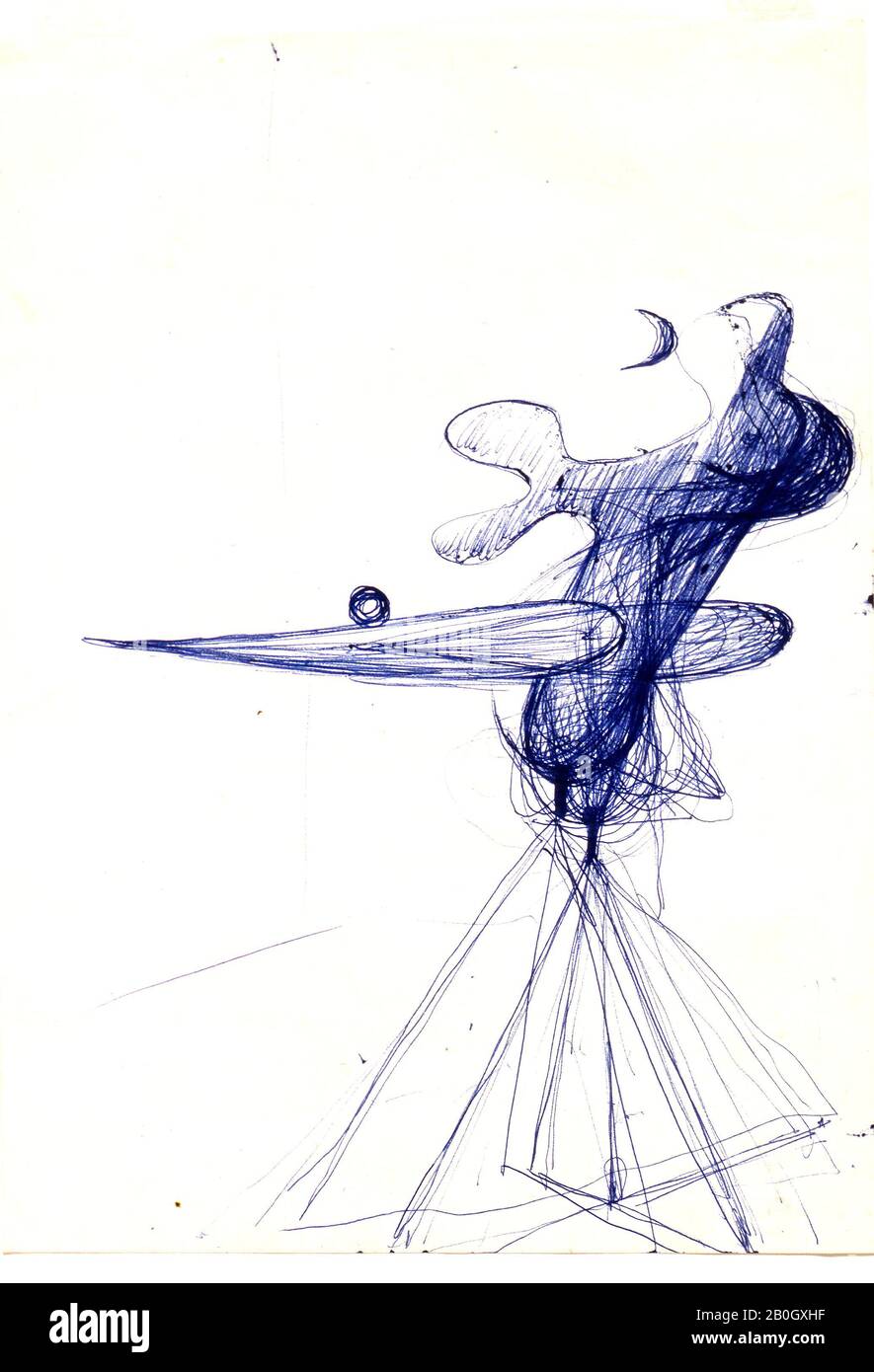 Unbekannt, Abstraktion, 20. Jahrhundert, blaue Kugelschreibertinte auf Papier, Gesamt: 11 1/4 x 8 1/16 Zoll (28,5 x 20,5 cm Stockfoto