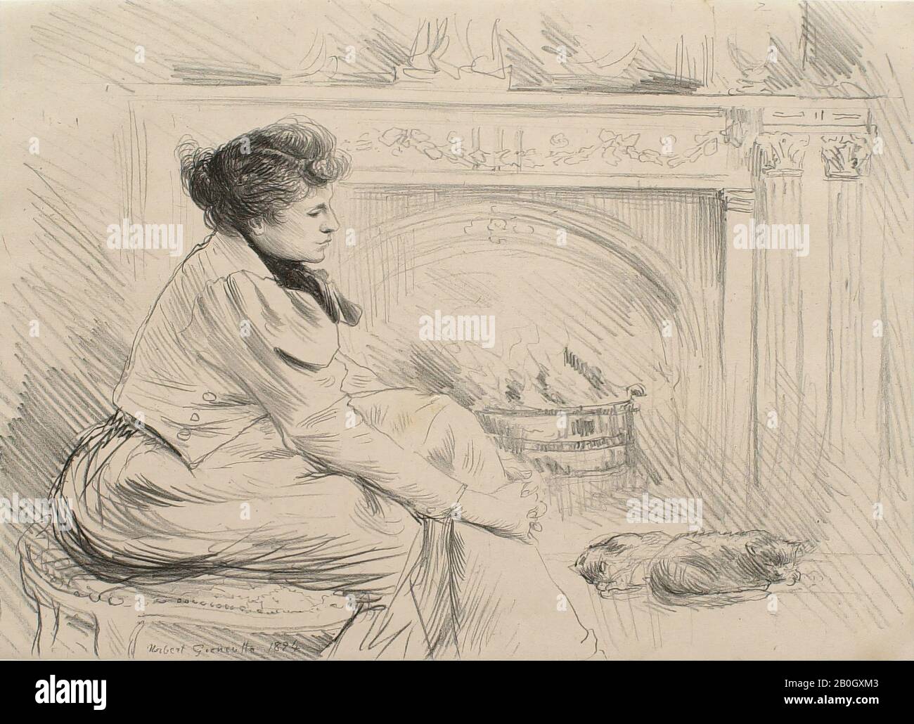 Norbert Goeneutte, Französisch, 34-1894, Von The Fireside, 1894, Lithograph on Chine Collé, Chine: 9 1/2 x 13 3/16 in. (24,1 x 33,5 cm Stockfoto