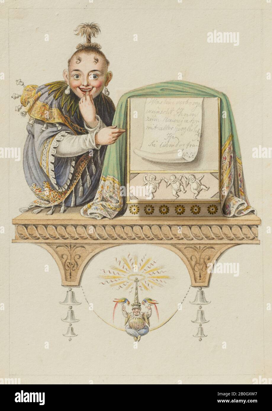 Unbekannt, EINE Neujahrskarte, 1800-1850, Aquarell auf Papier, Gesamt: 1 1/2 x 1 1/8 Zoll (3,8 x 2,8 cm Stockfoto