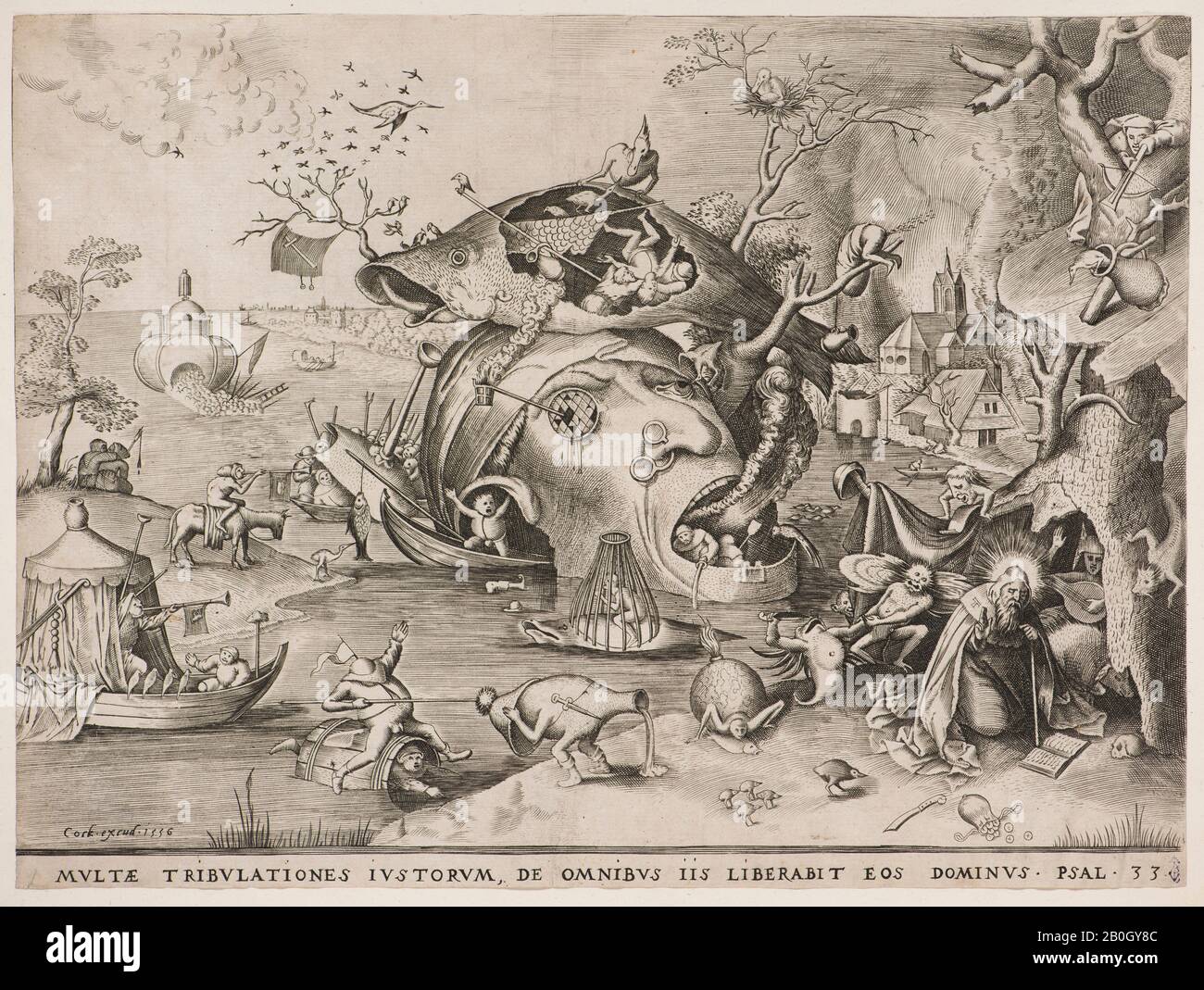Pieter van der Heyden, Flämisch, c 1530-nach 1576, Nach Pieter Bruegel I., (flämisch, ca. 1551-1569), Die Versuchung des heiligen Anthony, 1556, Gravur auf verlegtem Papier, Blatt: 9 9/16 x 12 13 / 16 Zoll. (24,3 x 32,5 cm Stockfoto