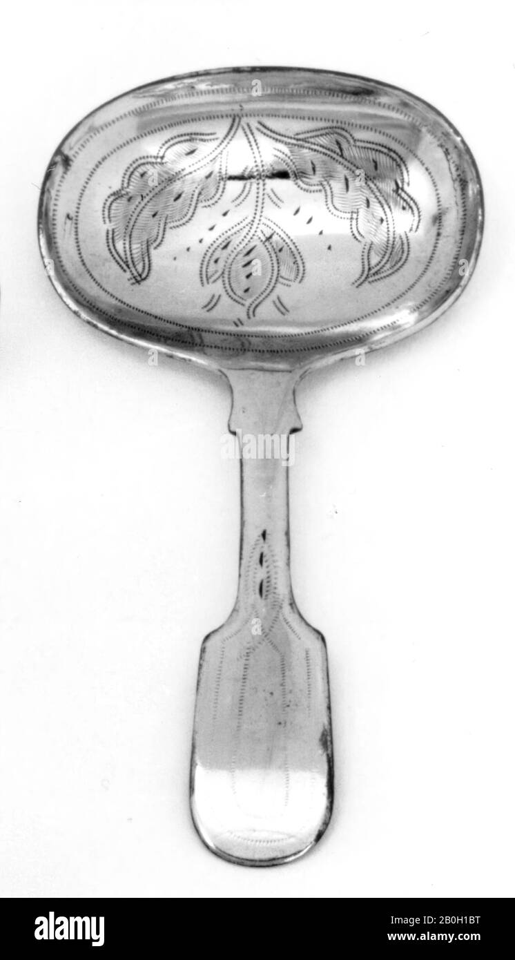 Marks Untraced, Caddy Spoon, wahrscheinlich 1820-40, Silber, Gesamt: 3 7/8 Zoll (9,8 cm Stockfoto