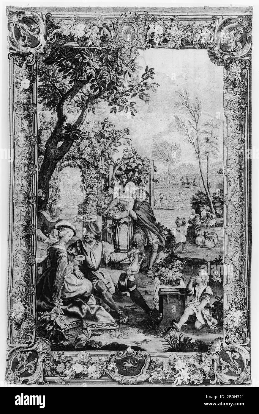 Meister der Monate Lucas, Oktober aus einer Reihe Von Monaten Lucas, Französisch, Paris, Unter der Leitung von Michel Audran (Französisch, 1701-171 Paris), entworfen Ca. 1535, gewebt 1732-37, Französisch, Paris, Wolle, Seide (20-21 Warps pro Zoll, 8-9 pro cm), 11 Fuß. 10 Zoll × 9 ft. (360,7 × 274,3 cm), Textiles-Tapestries Stockfoto