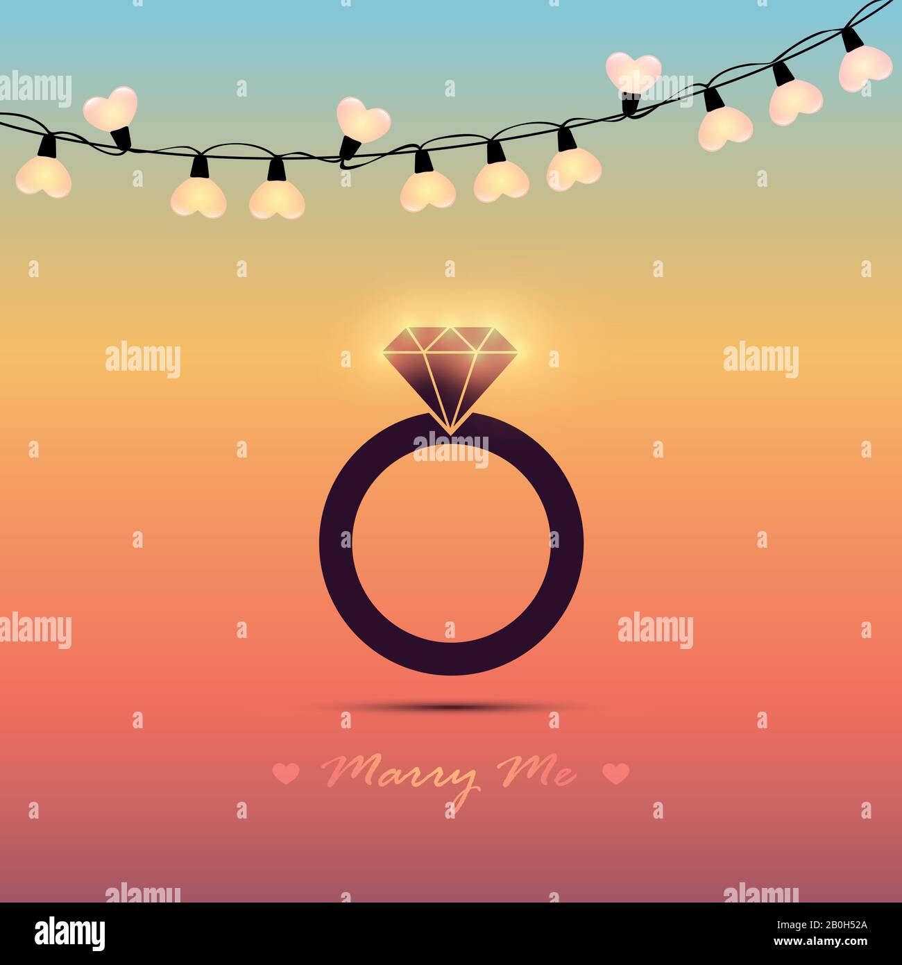 Heiraten Sie mich Hochzeit Ring und Herz Fee Licht Vektor Illustration EPS10 Stock Vektor