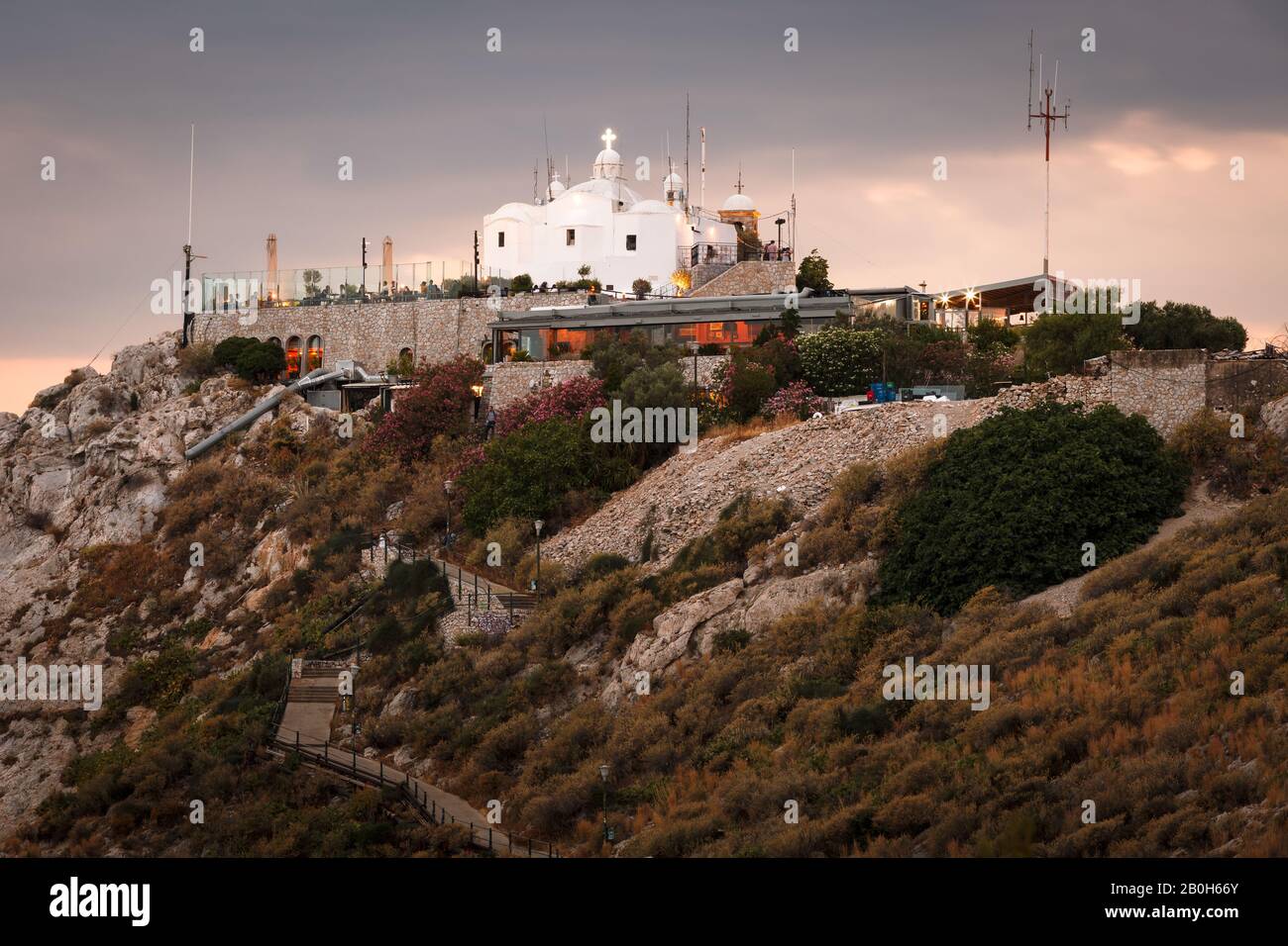 Kapelle auf dem Gipfel des Lycabettus Hügel in Athen, Griechenland. Stockfoto