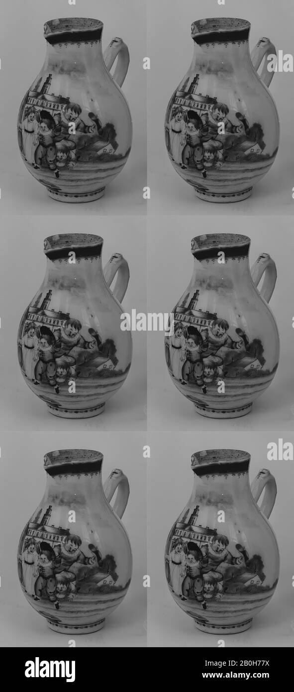 Nach einem Gemälde von Thomas Stothard, Hot Milk Jug (Teil eines Miniaturdienstes), Chinesisch, für den britischen Markt, Nach einem Gemälde von Thomas Stothard (Britisch, London, 55-1834 London), Ca. 1720, Chinesisch, für den britischen Markt, Hartpaste Porzellan, Höhe: 3 1/4 Zoll (8,3 cm), Ceramics-Porzellan-Export Stockfoto