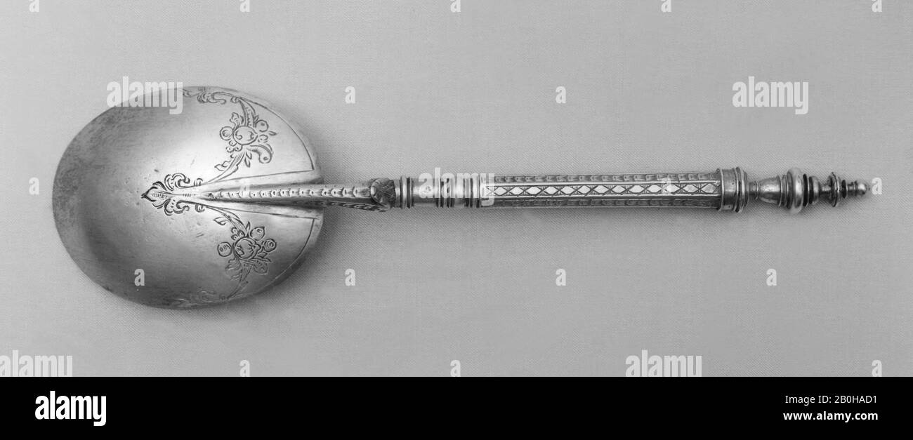 Baluster TOP-Löffel, Französisch oder Flämisch, 17. Jahrhundert, Französisch oder Flämisch, Silber, Länge: 5 7/8 Zoll (14,9 cm), Metalwork-Silber Stockfoto
