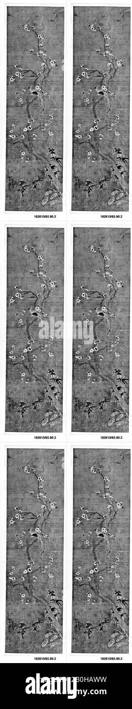 Panel, China, Ming-Dynastie (1368-1644), Datum 16.-17. Jahrhundert, China, Seide; auf Seide, 48 1/2 x 13 1/2 Zoll. (123,19 x 34,29 cm), Textil-Embroided Stockfoto