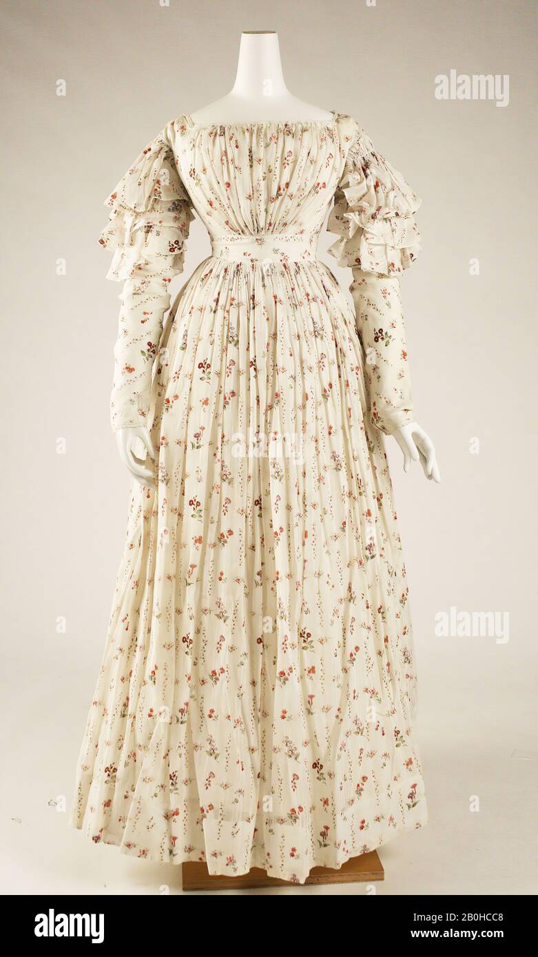 Kleid, Britisch, Ende der 1820er Jahre, Britisch, Baumwolle Stockfoto