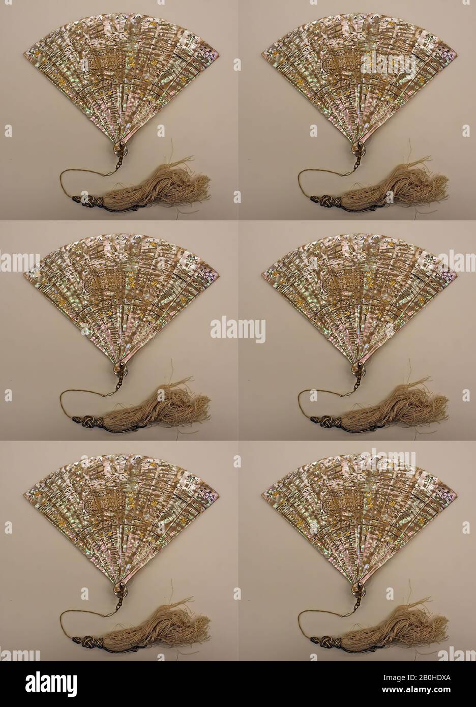 Brisé Fan, französisch, ca. 1870, Französisch, Schale, Seide, Metall Stockfoto