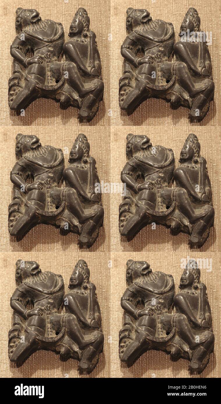 Narasimha, die Men-Lion-Menschwerdung von Vishnu, Die Den Bösen König Hiranyakashipu, Indien (Jammu & Kashmir, altes Königreich Kaschmir) oder Pakistan, 6. Bis 7. Jahrhundert, Indien (Jammu & Kashmir, altes Königreich Kaschmir) oder Pakistan, Stein, H. 2 1/2 in. (6,4 cm), Skulptur Stockfoto