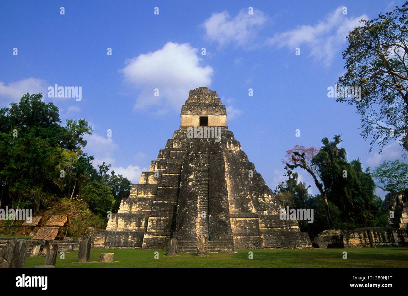 GUATEMALA, TIKAL, TEMPEL DES RIESIGEN JAGUAR (TEMPEL I), GREAT PLAZA Stockfoto