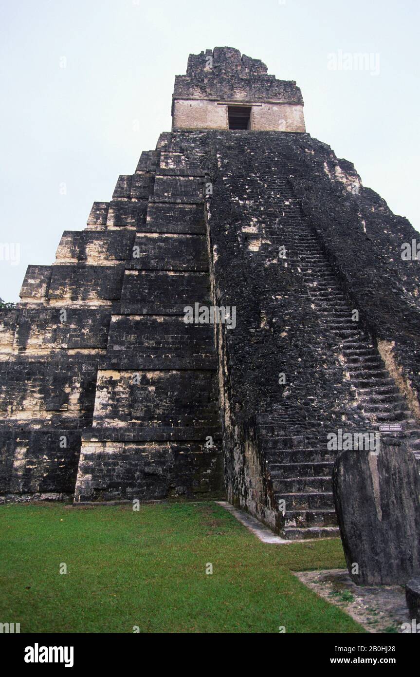 SÜDAMERIKA, GUATEMALA, TIKAL, TEMPEL DES RIESIGEN JAGUAR (TEMPEL I) Stockfoto