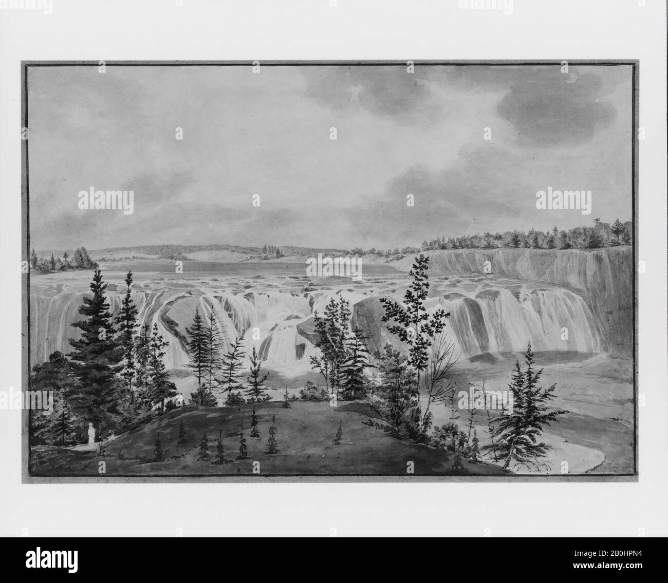 John Rubens Smith, Cohoes Falls on Mohawk River, New York, American, John Rubens Smith (American, London 1775-1849 New York), American, Watercolor und Graphit auf nicht-weißem Wove-Papier, 11 3/4 x 17 1/2 Zoll. (29,8 x 44,5 cm), Zeichnungen Stockfoto